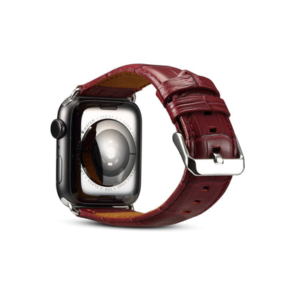 Denior Crocodile Grain Watch Cowhide Leather Watch Band for Apple Watch Series 10 42mm / 9&8&7 41mm / SE 3&SE 2&6&SE&5&4 40mm / 3&2&1 38mm (Dark Red) - Watch Bands by Denior | Online Shopping UK | buy2fix