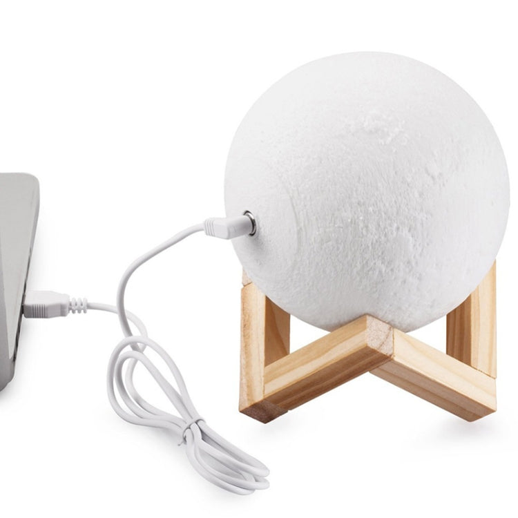 Customized Touch Switch 3-color 3D Print Moon Lamp USB Charging Energy-saving LED Night Light with Wooden Holder Base, Diameter:20cm - Night Lights by buy2fix | Online Shopping UK | buy2fix