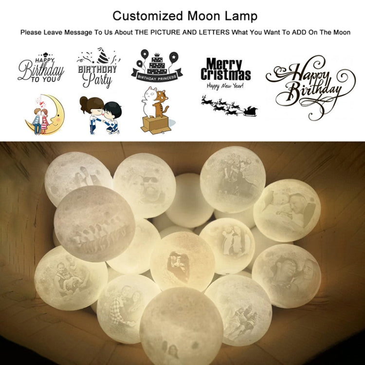 Customized Touch Switch 3-color 3D Print Moon Lamp USB Charging Energy-saving LED Night Light with Wooden Holder Base, Diameter:20cm - Night Lights by buy2fix | Online Shopping UK | buy2fix