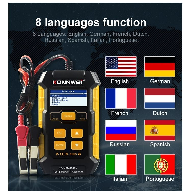 KONNWEI KW510 3 in 1 Car Battery Tester / Charger / Repairer, Support 8 Languages(US Plug) - Code Readers & Scan Tools by KONNWEI | Online Shopping UK | buy2fix