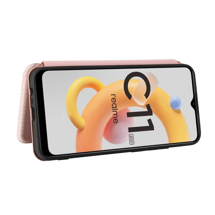 For OPPO Realme C11 2021 Carbon Fiber Texture Horizontal Flip TPU + PC + PU Leather Case with Card Slot(Pink) - Realme Cases by buy2fix | Online Shopping UK | buy2fix