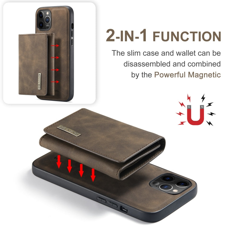 For iPhone 12 Pro Max DG.MING M1 Series 3-Fold Multi Card Wallet + Magnetic Back Cover Shockproof Case with Holder Function(Coffee) - iPhone 12 Pro Max Cases by DG.MING | Online Shopping UK | buy2fix