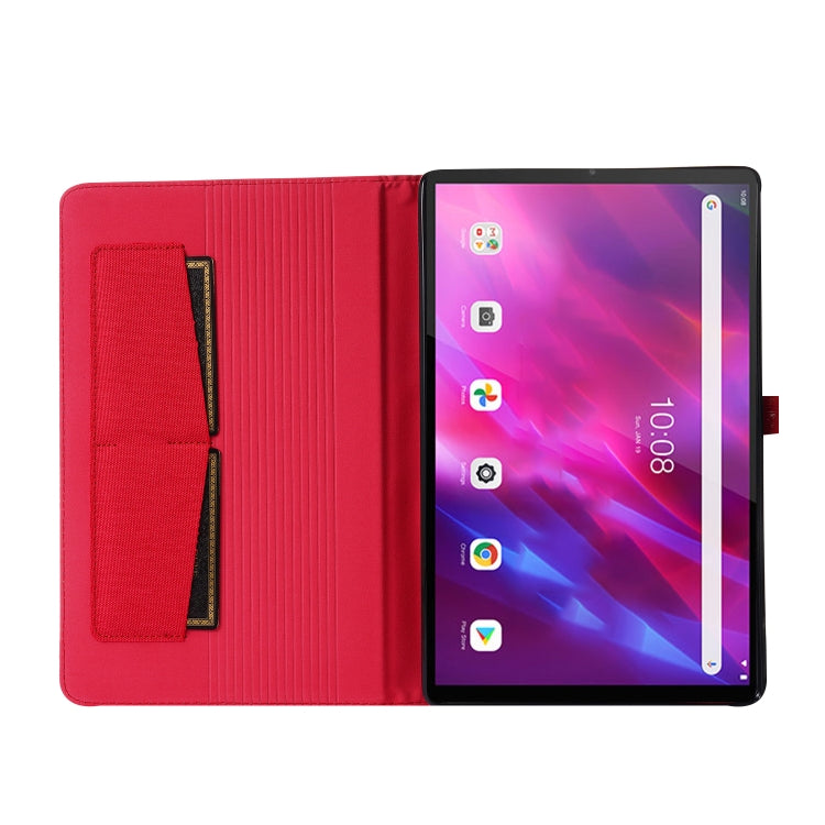 For Lenovo Tab K10 Fabric Texture Horizontal Flip TPU Leather Case with Holder(Red) - Lenovo by buy2fix | Online Shopping UK | buy2fix
