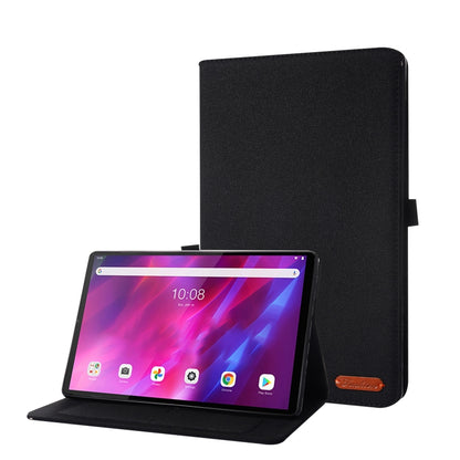 For Lenovo Tab K10 Fabric Texture Horizontal Flip TPU Leather Case with Holder(Black) - Lenovo by buy2fix | Online Shopping UK | buy2fix