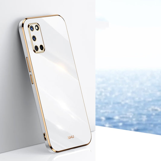 For OPPO A52 XINLI Straight 6D Plating Gold Edge TPU Shockproof Case(White) - OPPO Cases by XINLI | Online Shopping UK | buy2fix