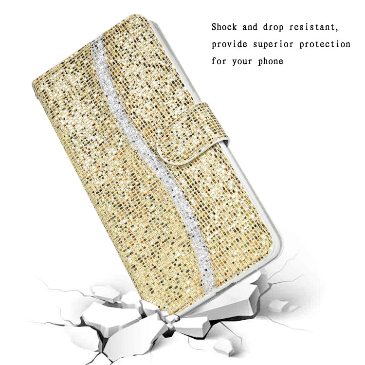 For iPhone 13 mini Glitter Powder Horizontal Flip Leather Case with Card Slots & Holder & Lanyard (Gold) - iPhone 13 mini Cases by buy2fix | Online Shopping UK | buy2fix