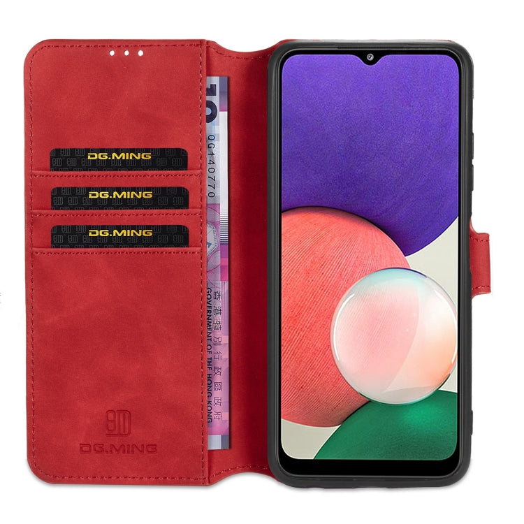 For Samsung Galaxy A22 5G DG.MING Retro Oil Side Horizontal Flip Leather Case with Holder & Card Slots & Wallet(Red) - Galaxy Phone Cases by DG.MING | Online Shopping UK | buy2fix