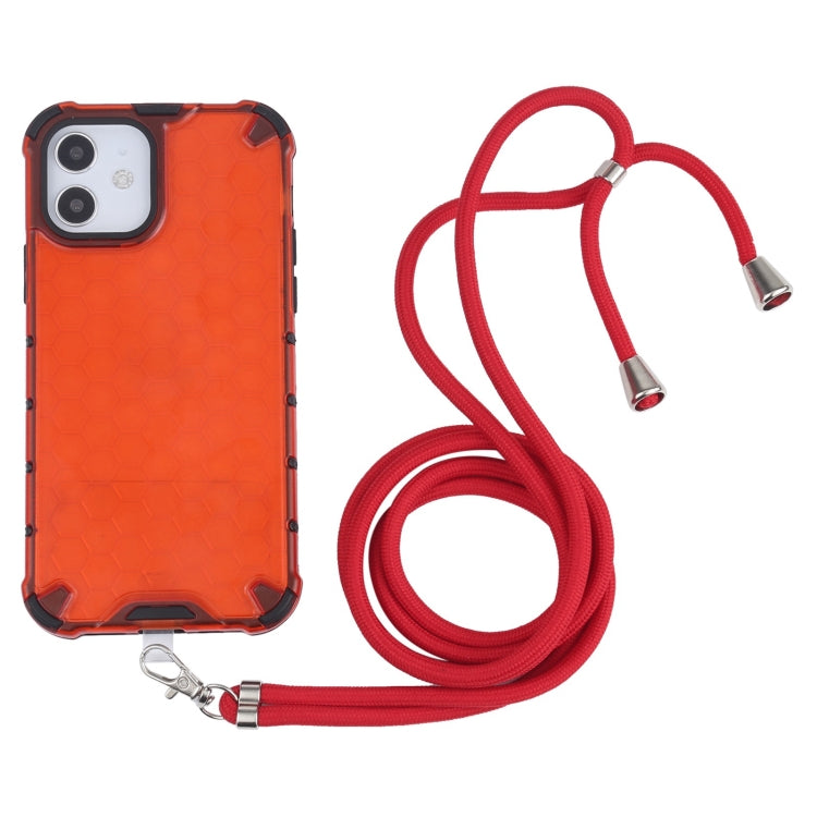 For iPhone 12 / 12 Pro Shockproof Honeycomb PC + TPU Case with Neck Lanyard(Red) - iPhone 12 / 12 Pro Cases by buy2fix | Online Shopping UK | buy2fix