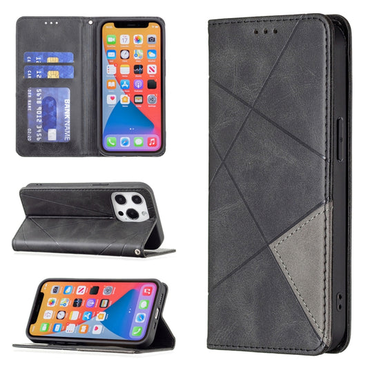 For iPhone 13 mini Rhombus Texture Horizontal Flip Magnetic Leather Case with Holder & Card Slots (Black) - iPhone 13 mini Cases by buy2fix | Online Shopping UK | buy2fix