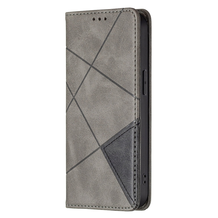 For iPhone 13 Rhombus Texture Horizontal Flip Magnetic Leather Case with Holder & Card Slots(Grey) - iPhone 13 Cases by buy2fix | Online Shopping UK | buy2fix