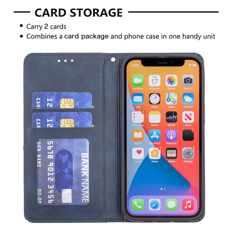 For iPhone 13 Rhombus Texture Horizontal Flip Magnetic Leather Case with Holder & Card Slots(Blue) - iPhone 13 Cases by buy2fix | Online Shopping UK | buy2fix