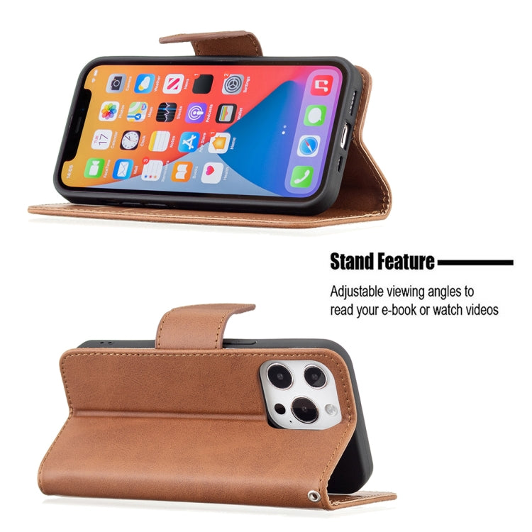 For iPhone 13 Retro Lambskin Texture Pure Color Horizontal Flip PU Leather Case, with Holder & Card Slots & Wallet & Lanyard(Brown) - iPhone 13 Cases by buy2fix | Online Shopping UK | buy2fix