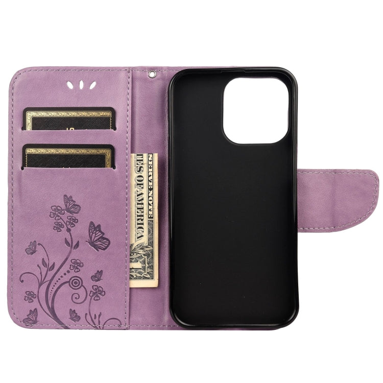 For iPhone 13 Pro Butterfly Flower Pattern Horizontal Flip Leather Case with Holder & Card Slots & Wallet (Light Purple) - iPhone 13 Pro Cases by buy2fix | Online Shopping UK | buy2fix