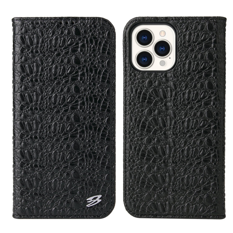For iPhone 13 Pro Max Fierre Shann Crocodile Texture Magnetic Horizontal Flip Genuine Leather Case with Holder & Card Slot (Black) - iPhone 13 Pro Max Cases by FIERRE SHANN | Online Shopping UK | buy2fix
