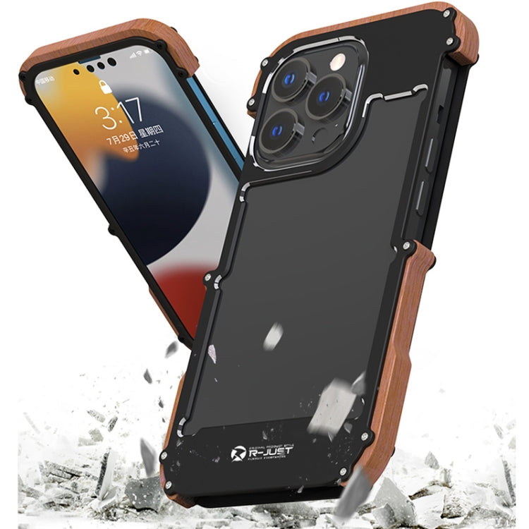 For iPhone 13 Pro Max R-JUST Ironwood Man Shockproof Metal + Wood Bumper Protective Case - iPhone 13 Pro Max Cases by R-JUST | Online Shopping UK | buy2fix
