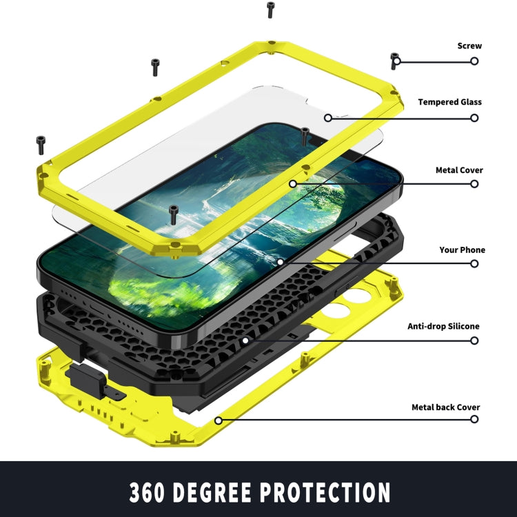 For iPhone 13 Pro Max R-JUST Sliding Camera Shockproof Life Waterproof Dust-proof Metal + Silicone Protective Case with Holder (Yellow) - iPhone 13 Pro Max Cases by R-JUST | Online Shopping UK | buy2fix