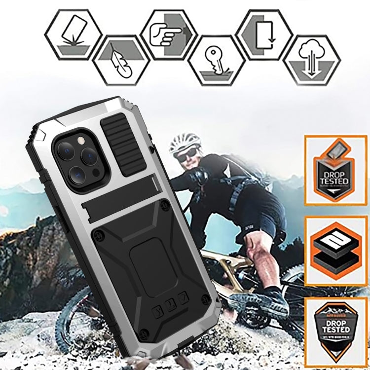 For iPhone 13 Pro Max R-JUST Shockproof Waterproof Dust-proof Metal + Silicone Protective Case with Holder (Silver) - iPhone 13 Pro Max Cases by R-JUST | Online Shopping UK | buy2fix