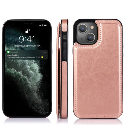 For iPhone 13 Double Buckle Shockproof PU Protective Case with Card Slots & Holder(Rose Gold) - iPhone 13 Cases by buy2fix | Online Shopping UK | buy2fix