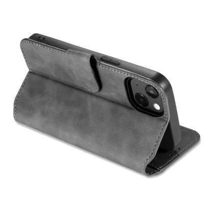 For iPhone 13 DG.MING Retro Oil Side Horizontal Flip Leather Case with Holder & Card Slots & Wallet(Grey) - iPhone 13 Cases by DG.MING | Online Shopping UK | buy2fix