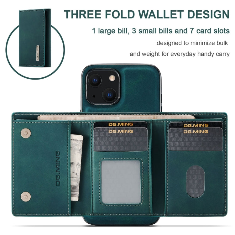 For iPhone 13 mini DG.MING M1 Series 3-Fold Multi Card Wallet Shockproof Case with Holder Function (Green) - iPhone 13 mini Cases by DG.MING | Online Shopping UK | buy2fix