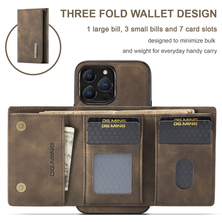 For iPhone 13 Pro DG.MING M1 Series 3-Fold Multi Card Wallet Shockproof Case with Holder Function (Coffee) - iPhone 13 Pro Cases by DG.MING | Online Shopping UK | buy2fix