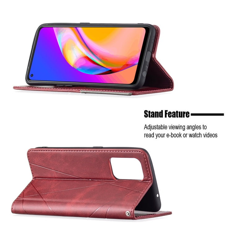 For OPPO A94 5G / F19 Pro Plus / Reno5 Z 5G Rhombus Texture Horizontal Flip Magnetic Leather Case with Holder & Card Slots(Red) - OPPO Cases by buy2fix | Online Shopping UK | buy2fix