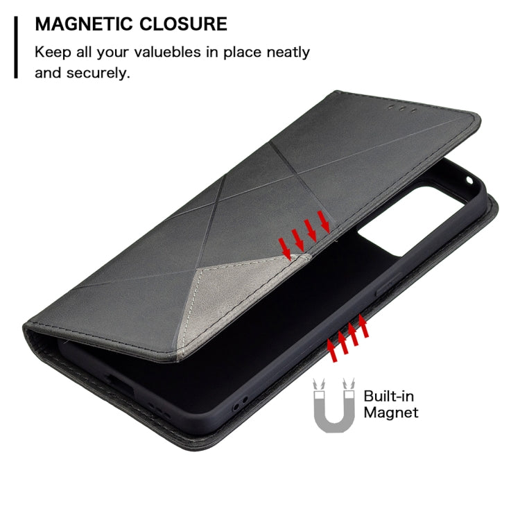 For OPPO Reno6 Rhombus Texture Horizontal Flip Magnetic Leather Case with Holder & Card Slots(Black) - OPPO Cases by buy2fix | Online Shopping UK | buy2fix