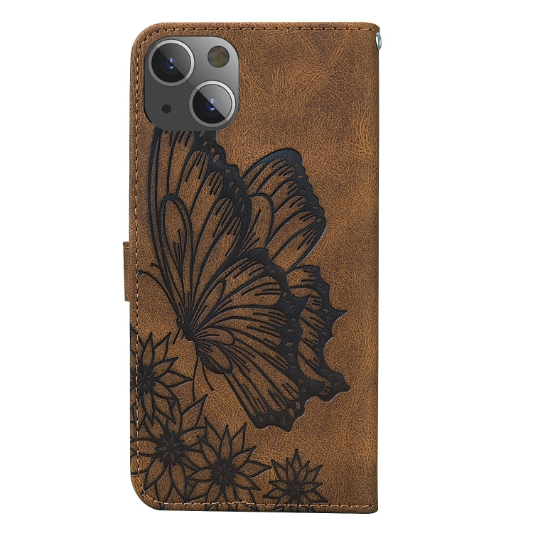 For iPhone 13 mini Retro Skin Feel Butterflies Embossing Horizontal Flip Leather Case with Holder & Card Slots & Wallet (Brown) - iPhone 13 mini Cases by buy2fix | Online Shopping UK | buy2fix