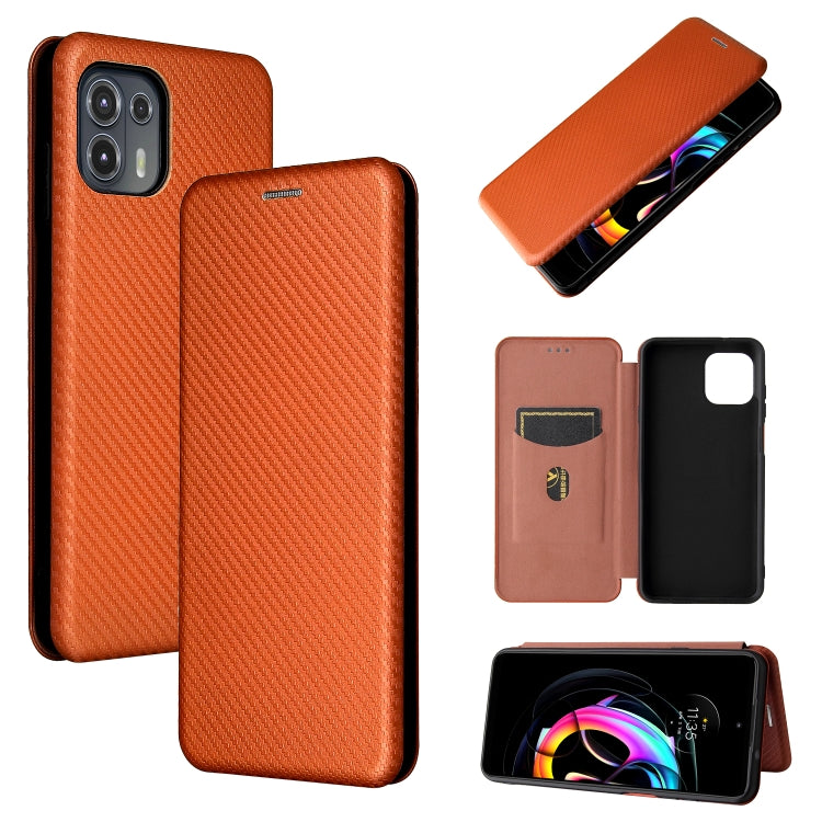 Carbon Fiber Texture Horizontal Flip TPU + PC + PU Leather Case with Card Slot For Motorola Edge 20 Lite(Brown) - Motorola Cases by buy2fix | Online Shopping UK | buy2fix