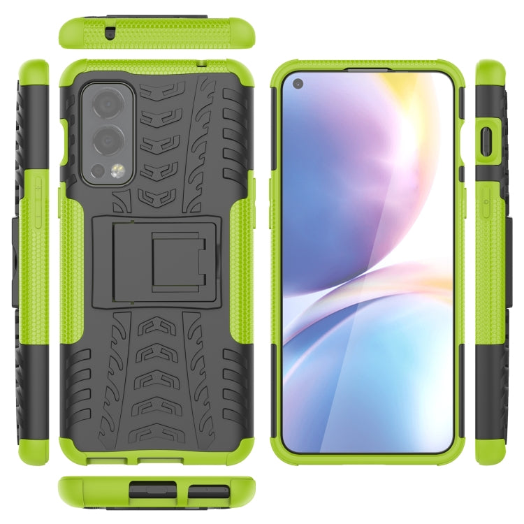 For OnePlus Nord 2 5G Tire Texture Shockproof TPU+PC Protective Case with Holder(Green) - OnePlus Cases by buy2fix | Online Shopping UK | buy2fix