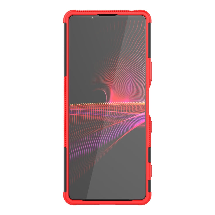 For Sony Xperia 1 III Tire Texture Shockproof TPU+PC Protective Case with Holder(Red) - Sony Cases by buy2fix | Online Shopping UK | buy2fix
