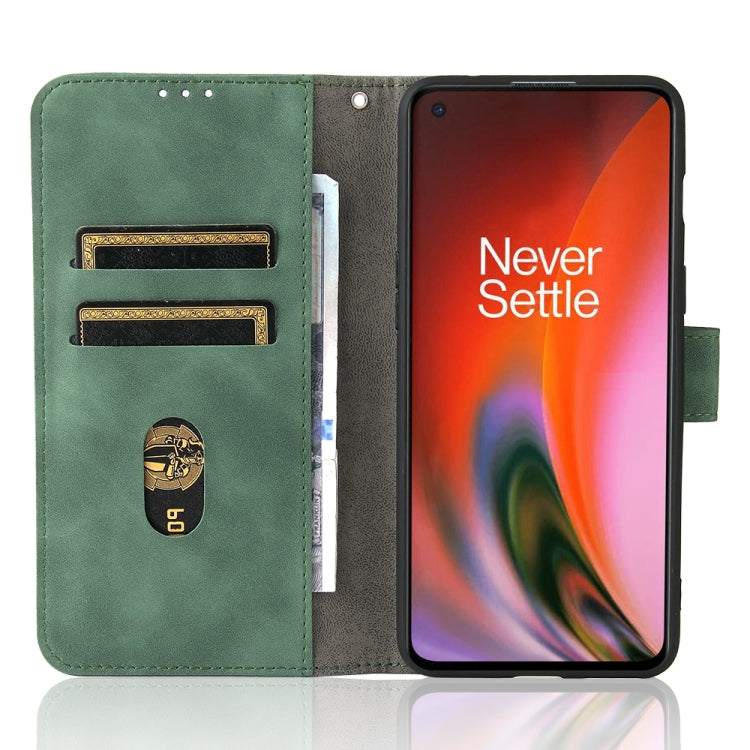 For OnePlus Nord 2 5G Solid Color Skin Feel Magnetic Buckle Horizontal Flip Calf Texture PU Leather Case with Holder & Card Slots & Wallet(Green) - OnePlus Cases by buy2fix | Online Shopping UK | buy2fix