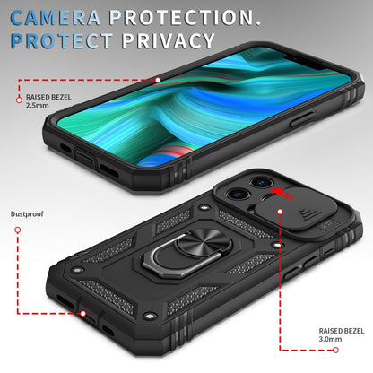 For iPhone 13 Pro Max Sliding Camera Cover Design TPU + PC Protective Case with 360 Degree Rotating Holder & Card Slot (Black+Black) - iPhone 13 Pro Max Cases by buy2fix | Online Shopping UK | buy2fix