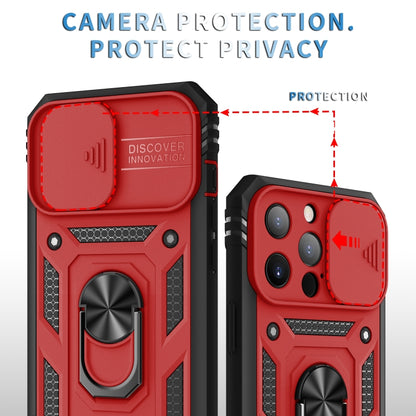 For iPhone 13 Pro Max Sliding Camera Cover Design TPU + PC Protective Case with 360 Degree Rotating Holder & Card Slot (Red+Black) - iPhone 13 Pro Max Cases by buy2fix | Online Shopping UK | buy2fix