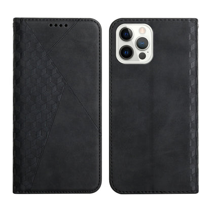 For iPhone 12 Pro Max Diamond Pattern Splicing Skin Feel Magnetic Horizontal Flip Leather Case with Card Slots & Holder & Wallet(Black) - iPhone 12 Pro Max Cases by buy2fix | Online Shopping UK | buy2fix