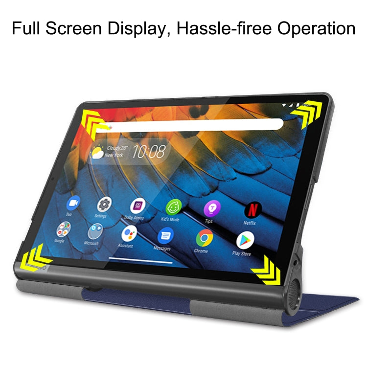 For Lenovo Yoga Smart Tab Custer Texture Horizontal Flip Leather Case with Two-folding Holder(Dark Blue) - Lenovo by buy2fix | Online Shopping UK | buy2fix