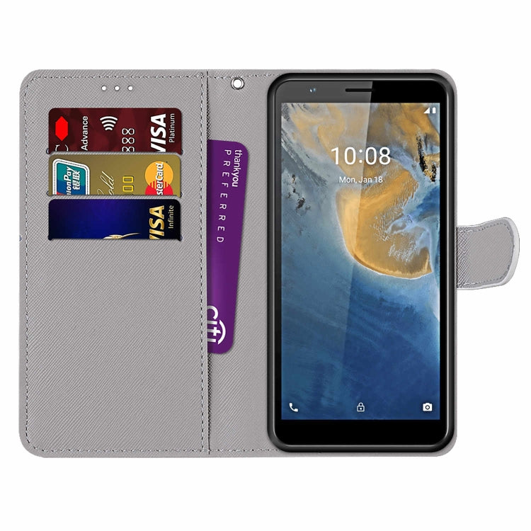 For ZTE Blade A31 Coloured Drawing Cross Texture Horizontal Flip PU Leather Case with Holder & Card Slots & Wallet & Lanyard(Chrysanthemum Pink White Purple) - ZTE Cases by buy2fix | Online Shopping UK | buy2fix