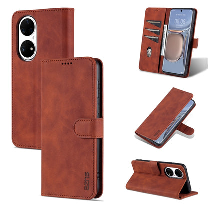 For Huawei P50 Pro AZNS Skin Feel Calf Texture Horizontal Flip Leather Case with Card Slots & Holder & Wallet(Brown) - Huawei Cases by AZNS | Online Shopping UK | buy2fix