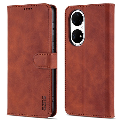 For Huawei P50 Pro AZNS Skin Feel Calf Texture Horizontal Flip Leather Case with Card Slots & Holder & Wallet(Brown) - Huawei Cases by AZNS | Online Shopping UK | buy2fix