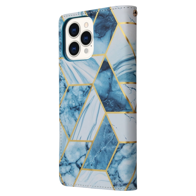 For iPhone 13 Pro Marble Bronzing Stitching Horizontal Flip PU Leather Case with Holder & Card Slots & Wallet & Photo Frame (Blue) - iPhone 13 Pro Cases by buy2fix | Online Shopping UK | buy2fix