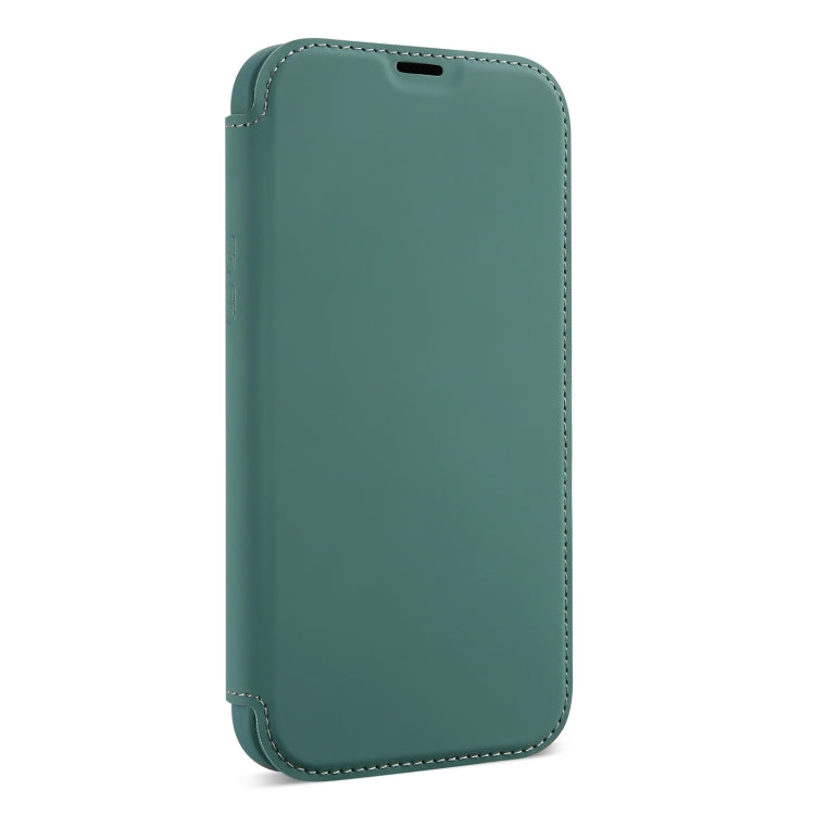 For iPhone 13 Pro Skin Feel Horizontal Flip PU Leather Case with Holder & Card Slot (Deep Green) - iPhone 13 Pro Cases by buy2fix | Online Shopping UK | buy2fix