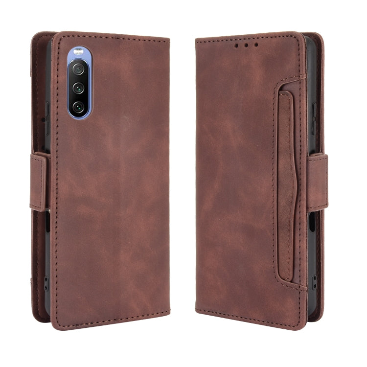 For Sony Xperia 10 III Skin Feel Calf Pattern Horizontal Flip Leather Case with Holder & Card Slots & Photo Frame(Brown) - Sony Cases by buy2fix | Online Shopping UK | buy2fix