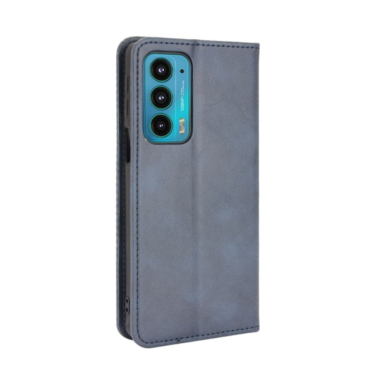 For Motorola Edge 20 Magnetic Buckle Retro Pattern Horizontal Flip Leather Case with Holder & Card Slot & Wallet(Blue) - Motorola Cases by buy2fix | Online Shopping UK | buy2fix