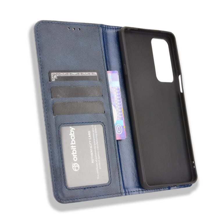 For Motorola Edge 20 Magnetic Buckle Retro Pattern Horizontal Flip Leather Case with Holder & Card Slot & Wallet(Blue) - Motorola Cases by buy2fix | Online Shopping UK | buy2fix