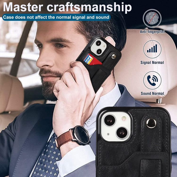 For iPhone 13 Crazy Horse Texture Shockproof TPU + PU Leather Case with Card Slot & Wrist Strap Holder(Black) - iPhone 13 Cases by buy2fix | Online Shopping UK | buy2fix