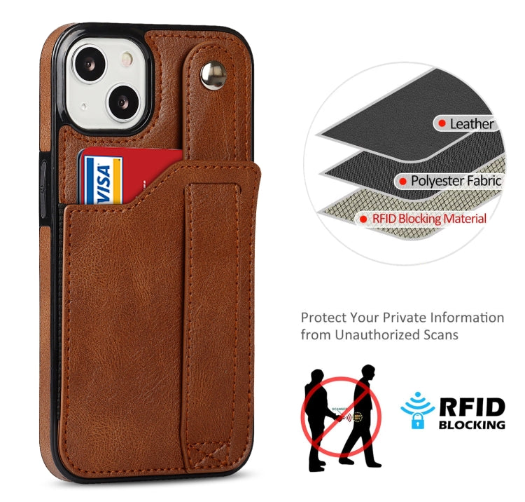 For iPhone 13 Crazy Horse Texture Shockproof TPU + PU Leather Case with Card Slot & Wrist Strap Holder(Brown) - iPhone 13 Cases by buy2fix | Online Shopping UK | buy2fix