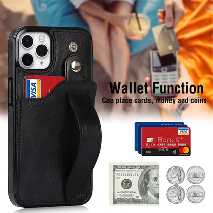 For iPhone 11 Pro Max Crazy Horse Texture Shockproof TPU + PU Leather Case with Card Slot & Wrist Strap Holder (Black) - iPhone 11 Pro Max Cases by buy2fix | Online Shopping UK | buy2fix