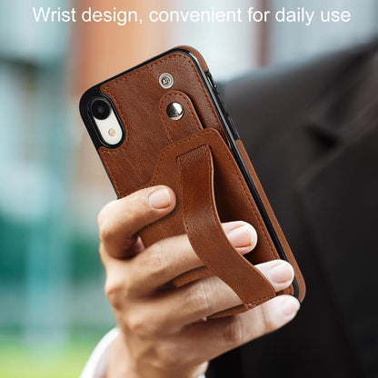 For iPhone XR Crazy Horse Texture Shockproof TPU + PU Leather Case with Card Slot & Wrist Strap Holder(Brown) - More iPhone Cases by buy2fix | Online Shopping UK | buy2fix