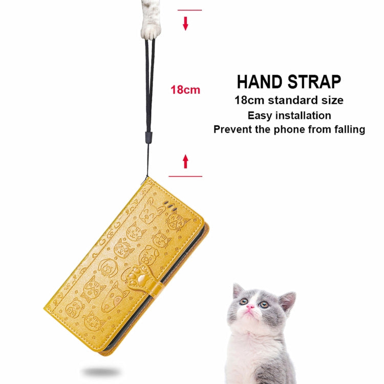 For Motorola Moto Edge 20 Lite Lovely Cat and Dog Embossing Pattern Horizontal Flip Leather Case , with Holder & Card Slots & Wallet & Cartoon Clasp & Lanyard(Yellow) - Motorola Cases by buy2fix | Online Shopping UK | buy2fix