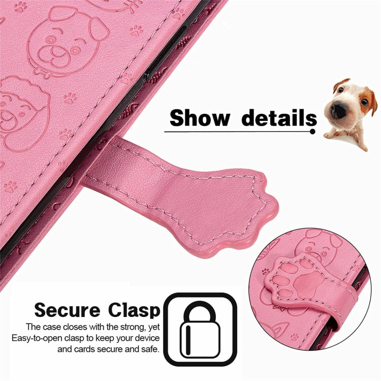 For Motorola Moto Edge 20 Lovely Cat and Dog Embossing Pattern Horizontal Flip Leather Case , with Holder & Card Slots & Wallet & Cartoon Clasp & Lanyard(Pink) - Motorola Cases by buy2fix | Online Shopping UK | buy2fix